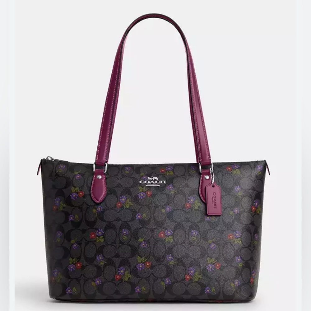 Coach Country Floral Gallery Tote Signature Canvas Deep Berry No. G2332 CN739